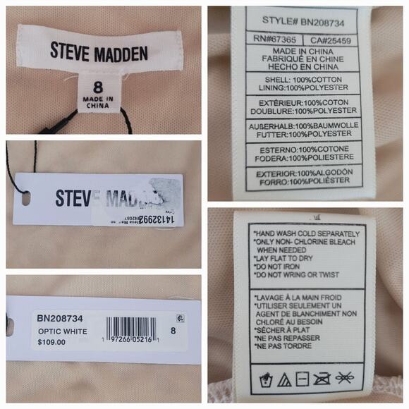 Steve Madden Sz 8 Daisy Optic White Floral‎ Crochet Embroidered Vacation Dress - Picture 5 of 8